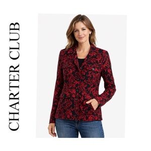 🆕NWT Charter Club Black/Red Damask Jacket $69 Retail